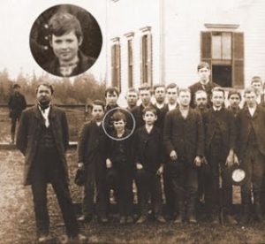 Image of Pacific Academy students and teacher in 1885. Young Herbert Hoover is shown in the group. 