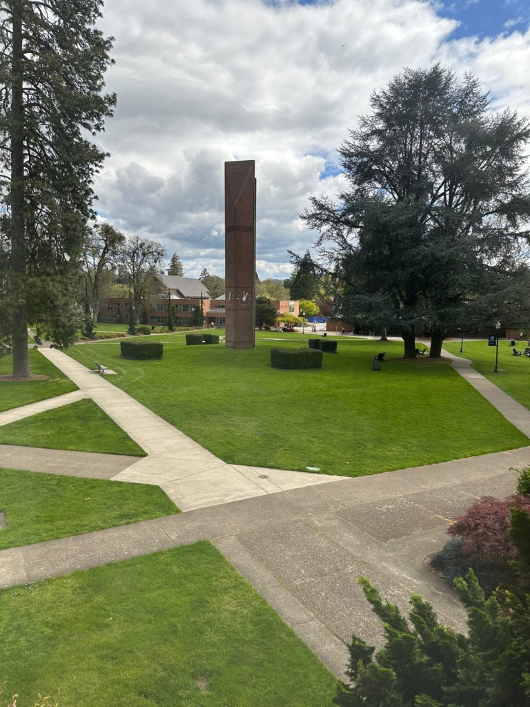 Main Quad with Library, Klages and Centennial Clock Tower